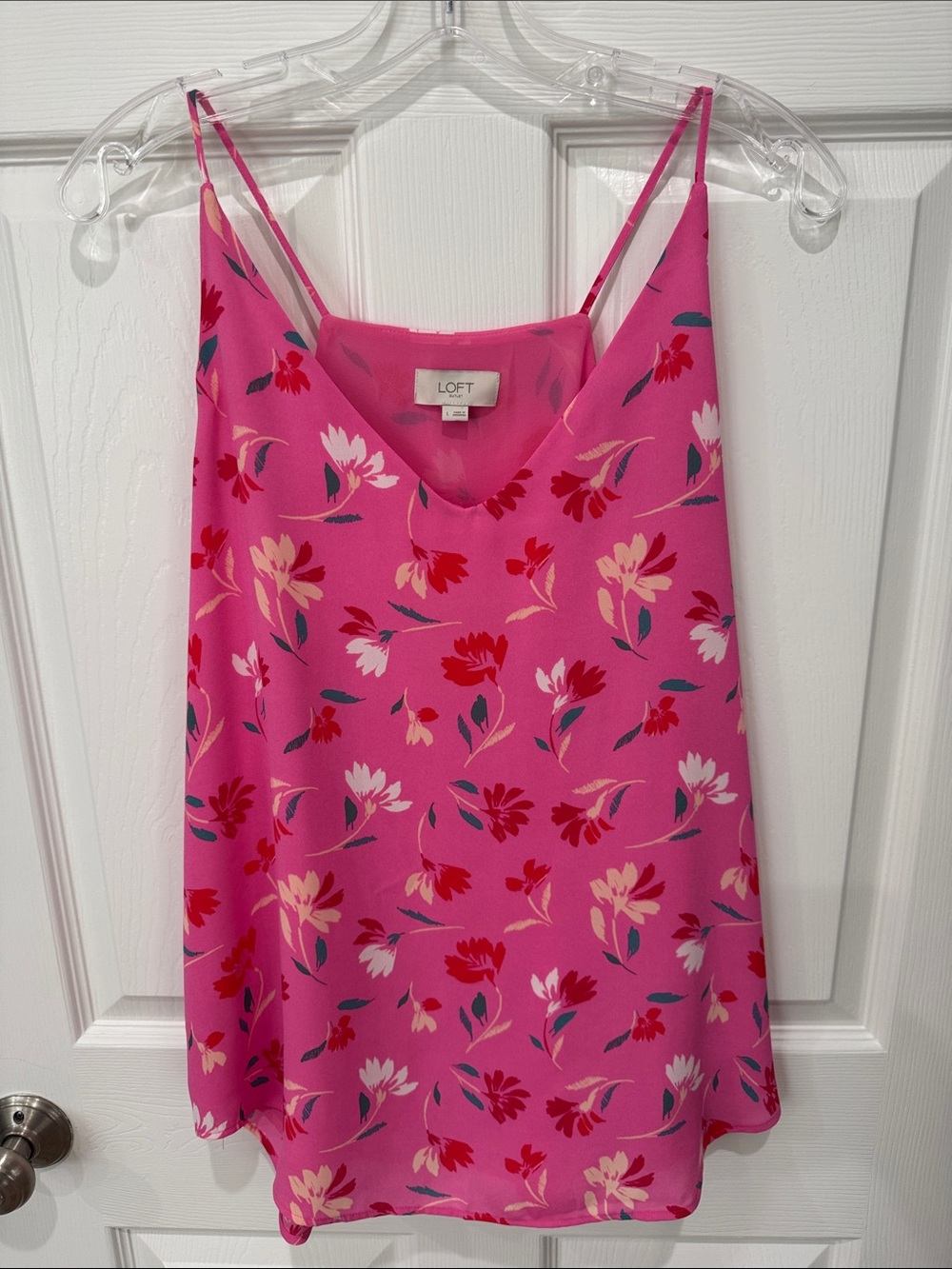 LOFT Pink Floral V-Neck Spaghetti Strap Cami